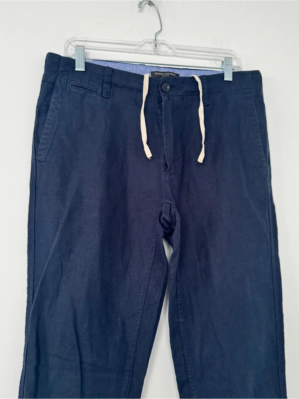 Banana Republic Pants Men 32x34* (32x33) Navy Blue Slim Fit Linen Cotton Blend